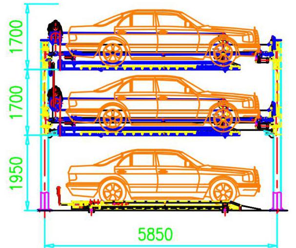 Three layer parking equipment